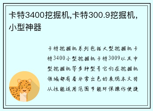 卡特3400挖掘机,卡特300.9挖掘机，小型神器